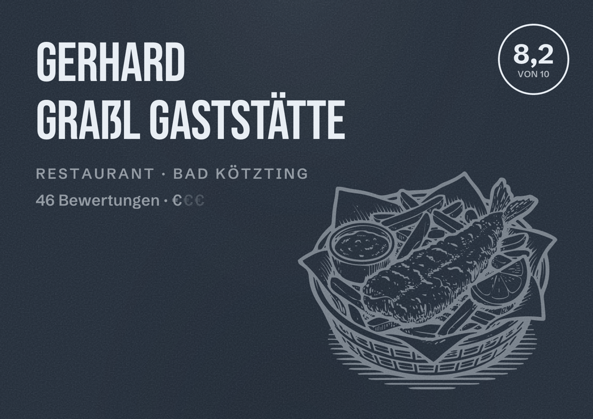 Illustriertes Poster von Gerhard Graßl Gaststätte, Restaurant in Bad Kötzting: Bewertung 8,2 von 10 aus 46 Bewertungen, Preisniveau €