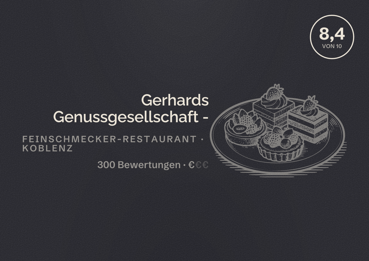 Illustriertes Poster von Gerhards Genussgesellschaft -, Feinschmecker-Restaurant in Koblenz: Bewertung 8,4 von 10 aus 300 Bewertungen, Preisniveau €