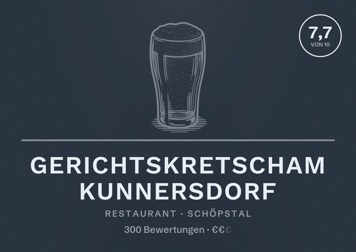 Illustriertes Poster von Gerichtskretscham Kunnersdorf, Restaurant in Schöpstal: Bewertung 7,7 von 10 aus 300 Bewertungen, Preisniveau €€