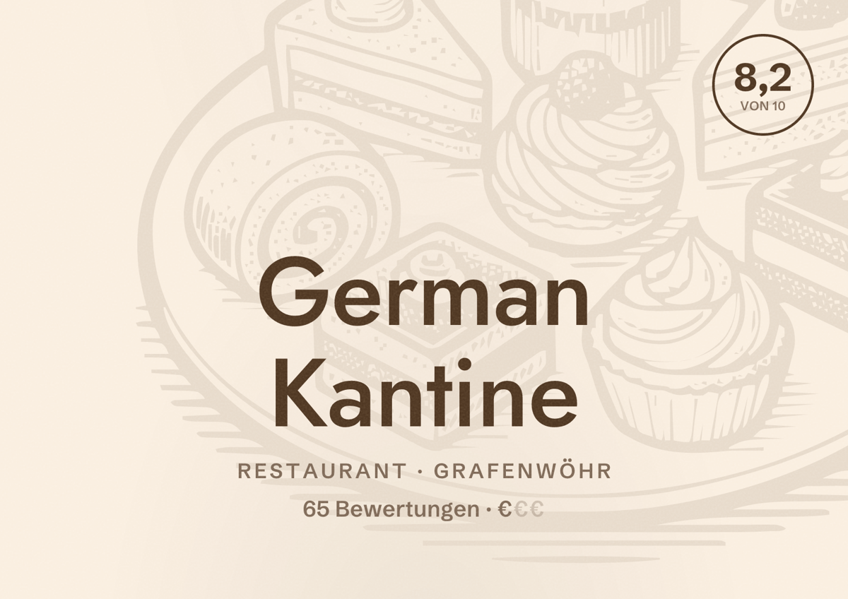 Illustriertes Poster von German Kantine, Restaurant in Grafenwöhr: Bewertung 8,2 von 10 aus 65 Bewertungen, Preisniveau €