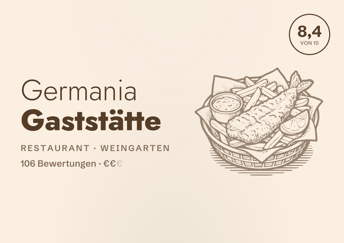 Illustriertes Poster von Germania Gaststätte, Restaurant in Weingarten: Bewertung 8,4 von 10 aus 106 Bewertungen, Preisniveau €€