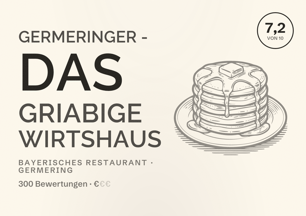 Illustriertes Poster von Germeringer - das griabige Wirtshaus, Bayerisches Restaurant in Germering: Bewertung 7,2 von 10 aus 300 Bewertungen, Preisniveau €
