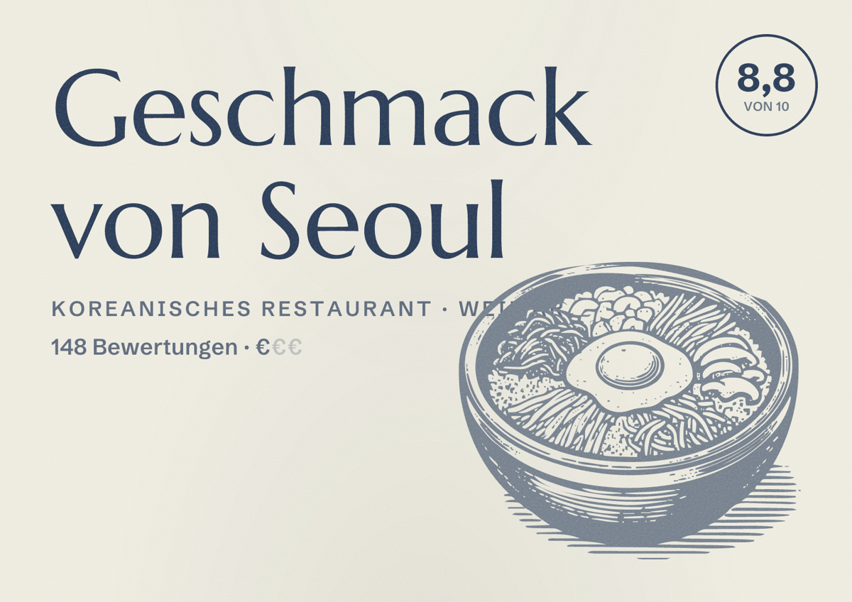 Illustriertes Poster von Geschmack von Seoul, Koreanisches Restaurant in Weimar: Bewertung 8,8 von 10 aus 148 Bewertungen, Preisniveau €