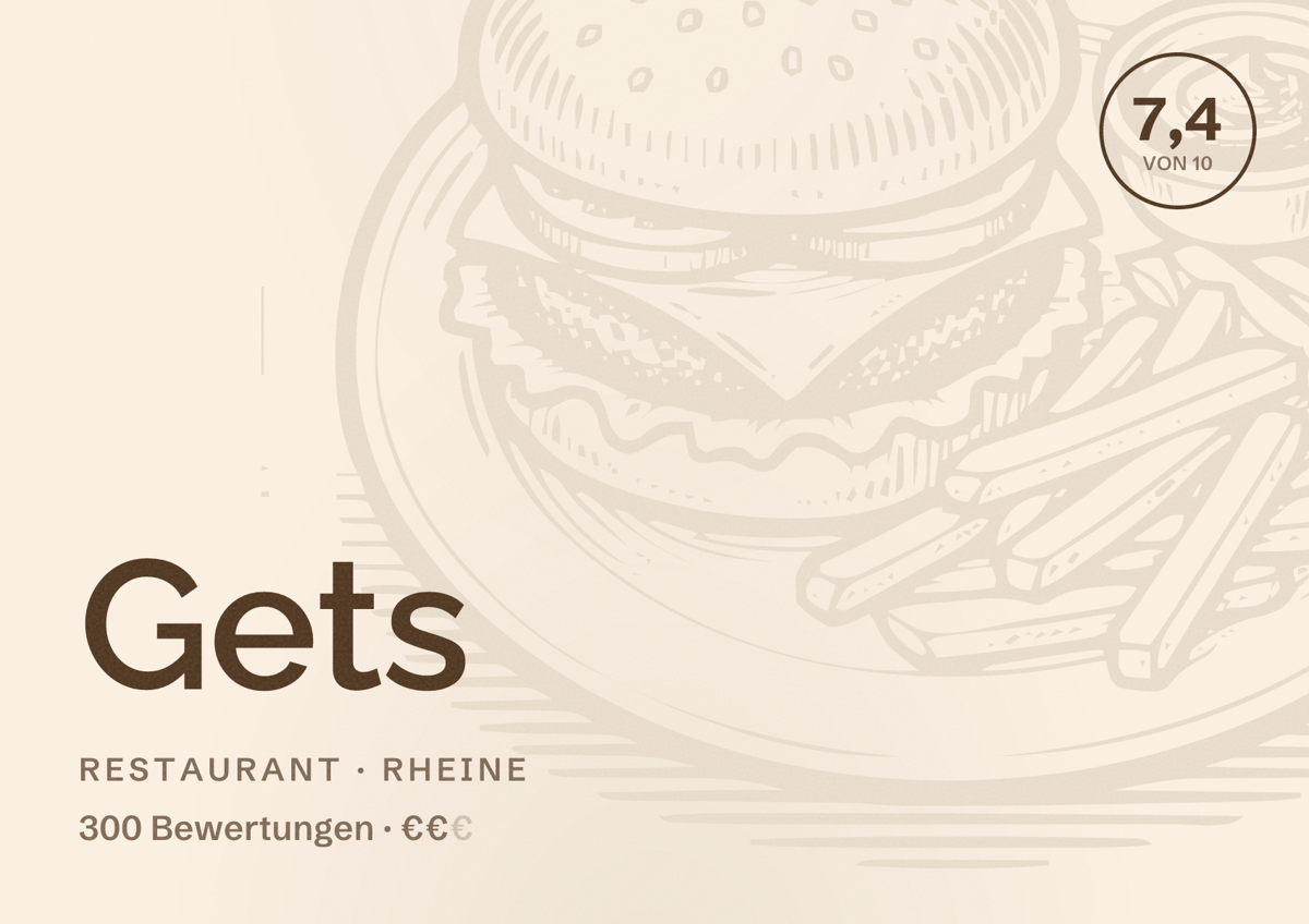 Illustriertes Poster von Gets, Restaurant in Rheine: Bewertung 7,4 von 10 aus 300 Bewertungen, Preisniveau €€