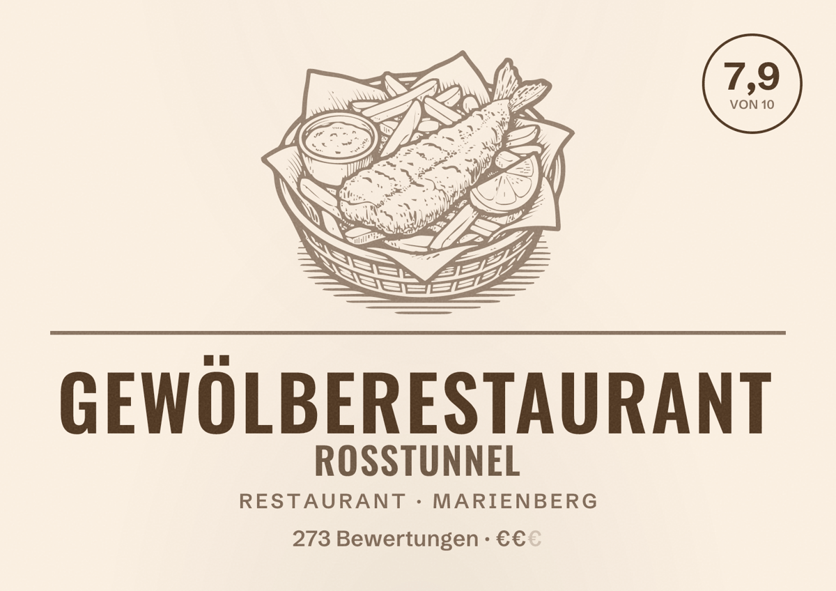 Illustriertes Poster von Gewölberestaurant Roßtunnel, Restaurant in Marienberg: Bewertung 7,9 von 10 aus 273 Bewertungen, Preisniveau €€