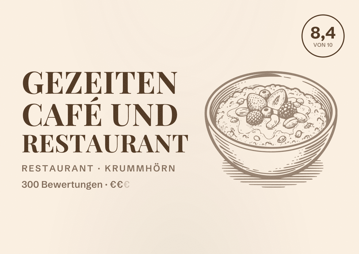 Illustriertes Poster von Gezeiten Café und Restaurant, Restaurant in Krummhörn: Bewertung 8,4 von 10 aus 300 Bewertungen, Preisniveau €€