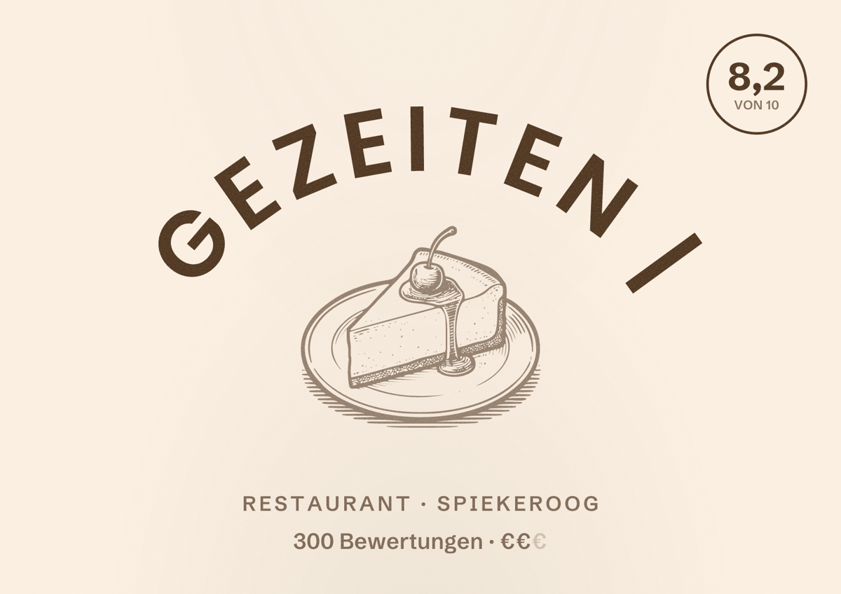 Illustriertes Poster von Gezeiten |, Restaurant in Spiekeroog: Bewertung 8,2 von 10 aus 300 Bewertungen, Preisniveau €€