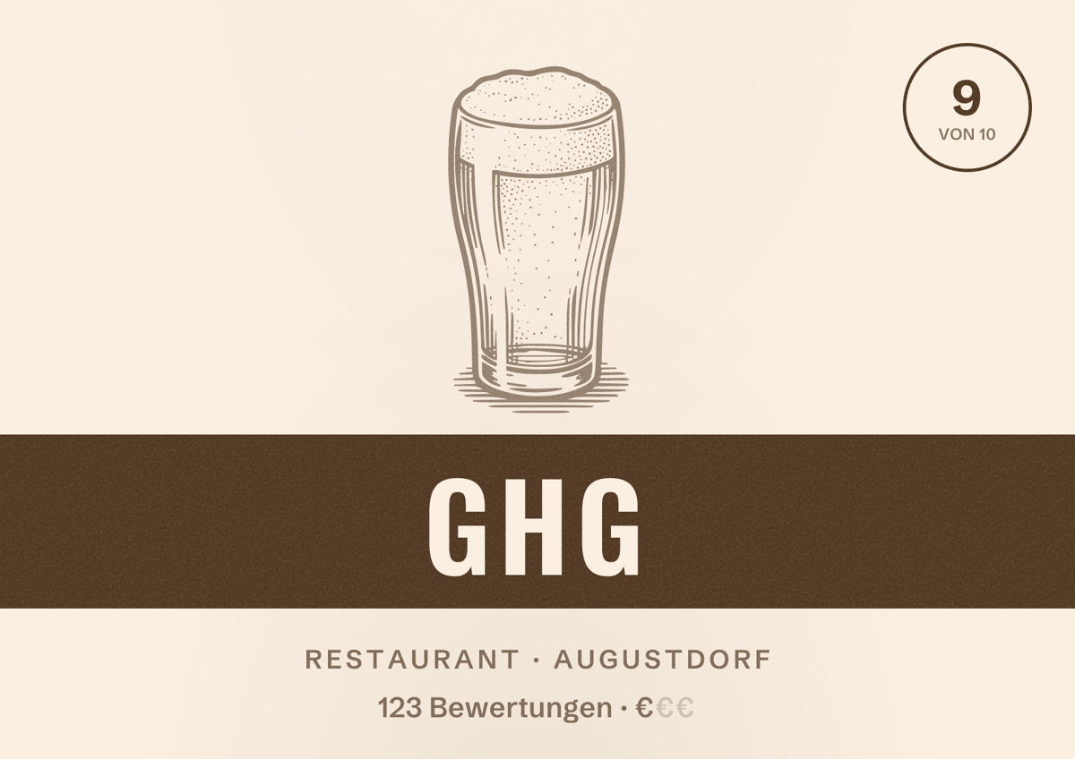 Illustriertes Poster von GHG, Restaurant in Augustdorf: Bewertung 9 von 10 aus 123 Bewertungen, Preisniveau €