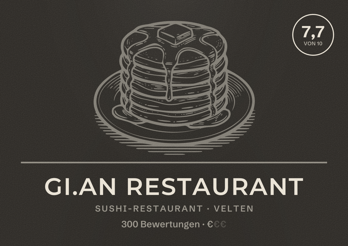 Illustriertes Poster von GI.AN Restaurant, Sushi-Restaurant in Velten: Bewertung 7,7 von 10 aus 300 Bewertungen, Preisniveau €