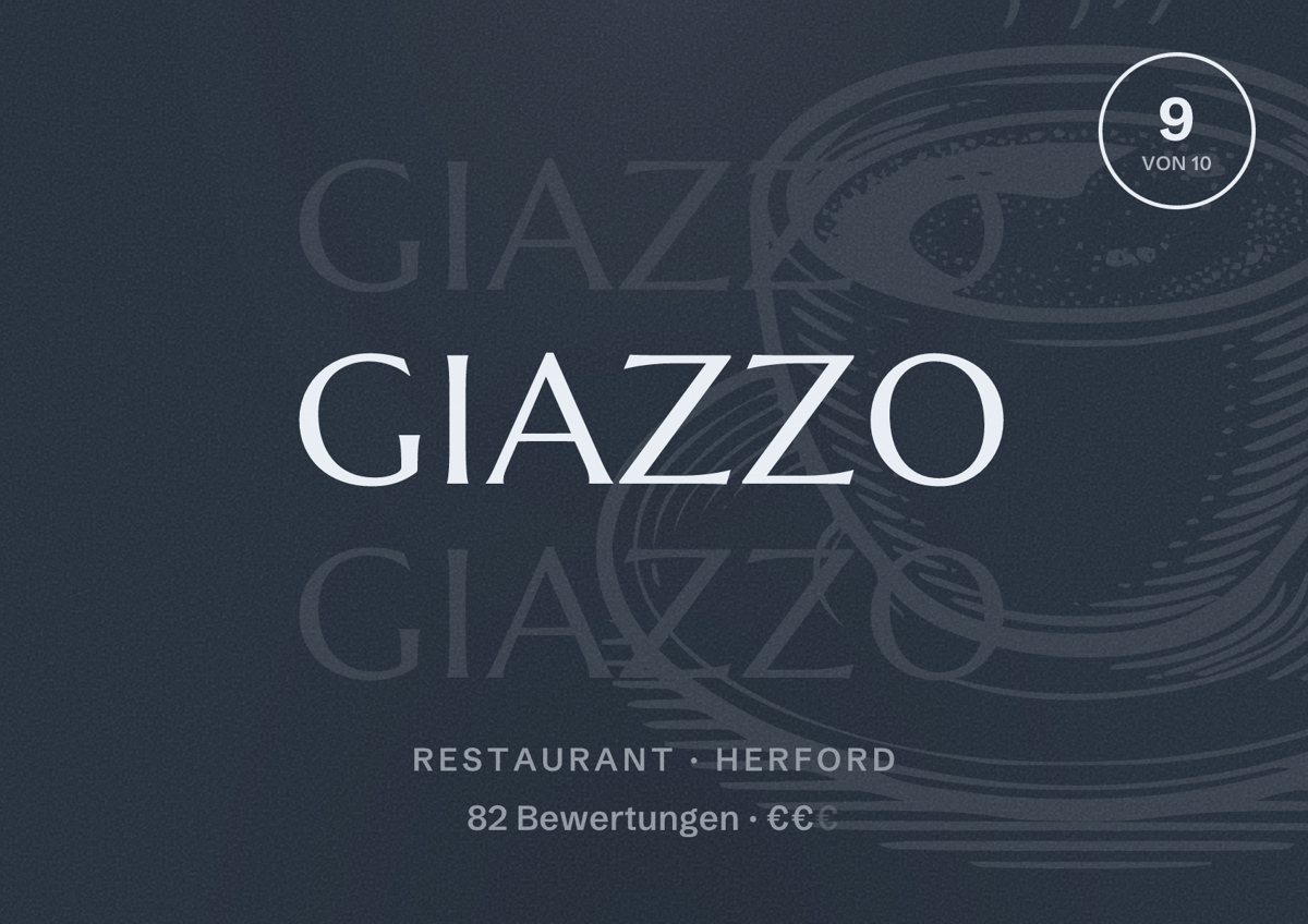 Illustriertes Poster von Giazzo, Restaurant in Herford: Bewertung 9 von 10 aus 82 Bewertungen, Preisniveau €€