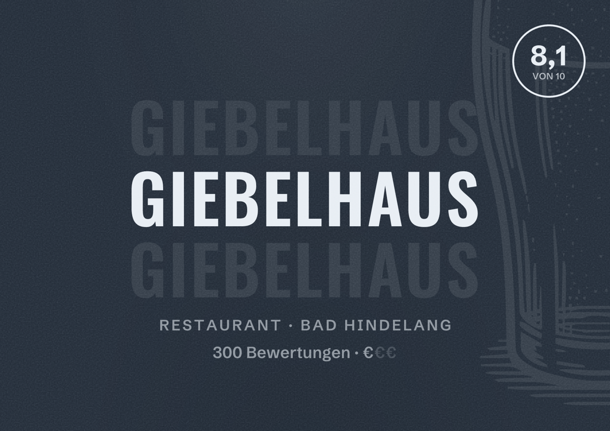 Illustriertes Poster von Giebelhaus, Restaurant in Bad Hindelang: Bewertung 8,1 von 10 aus 300 Bewertungen, Preisniveau €