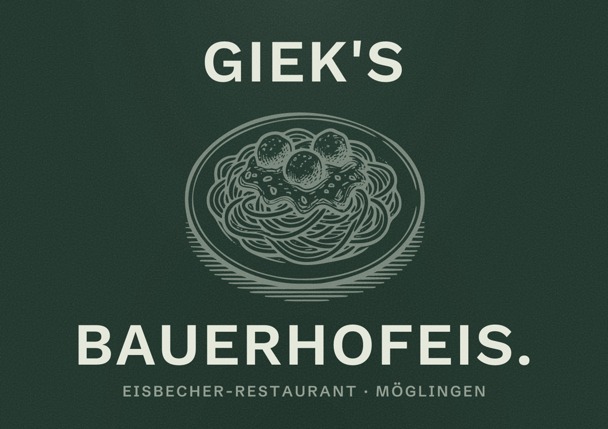 Illustriertes Poster von Giek's Bauerhofeis., Eisbecher-Restaurant in Möglingen