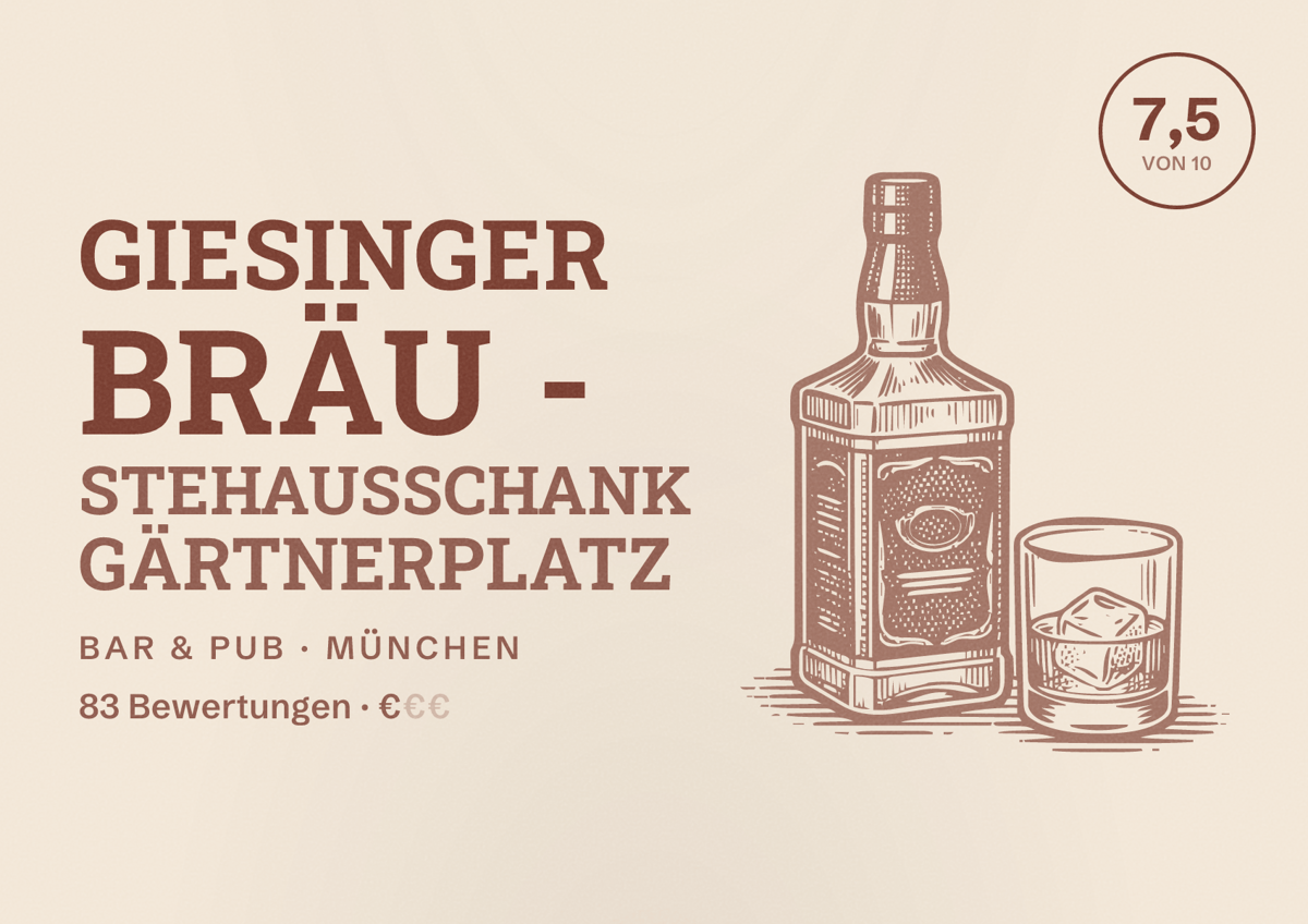 Illustriertes Poster von Giesinger Bräu - Stehausschank Gärtnerplatz, Bar & Pub in München: Bewertung 7,5 von 10 aus 83 Bewertungen, Preisniveau €