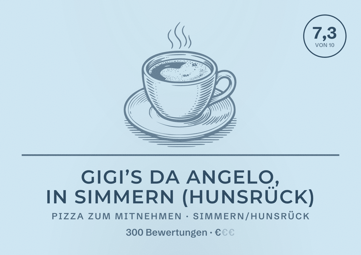Illustriertes Poster von GiGi’s da Angelo, in Simmern (Hunsrück), Pizza zum Mitnehmen in Simmern/Hunsrück: Bewertung 7,3 von 10 aus 300 Bewertungen, Preisniveau €