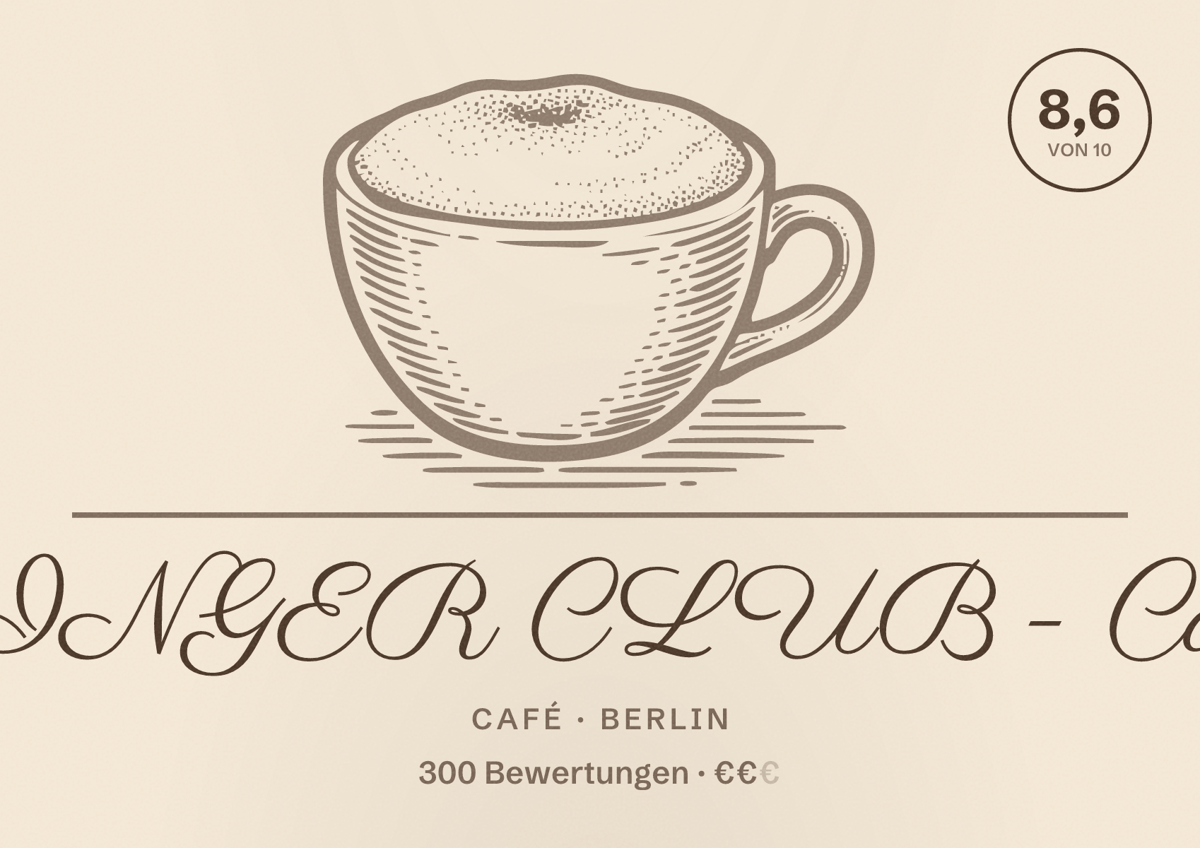 Illustriertes Poster von GINGER CLUB - Café, Café in Berlin: Bewertung 8,6 von 10 aus 300 Bewertungen, Preisniveau €€