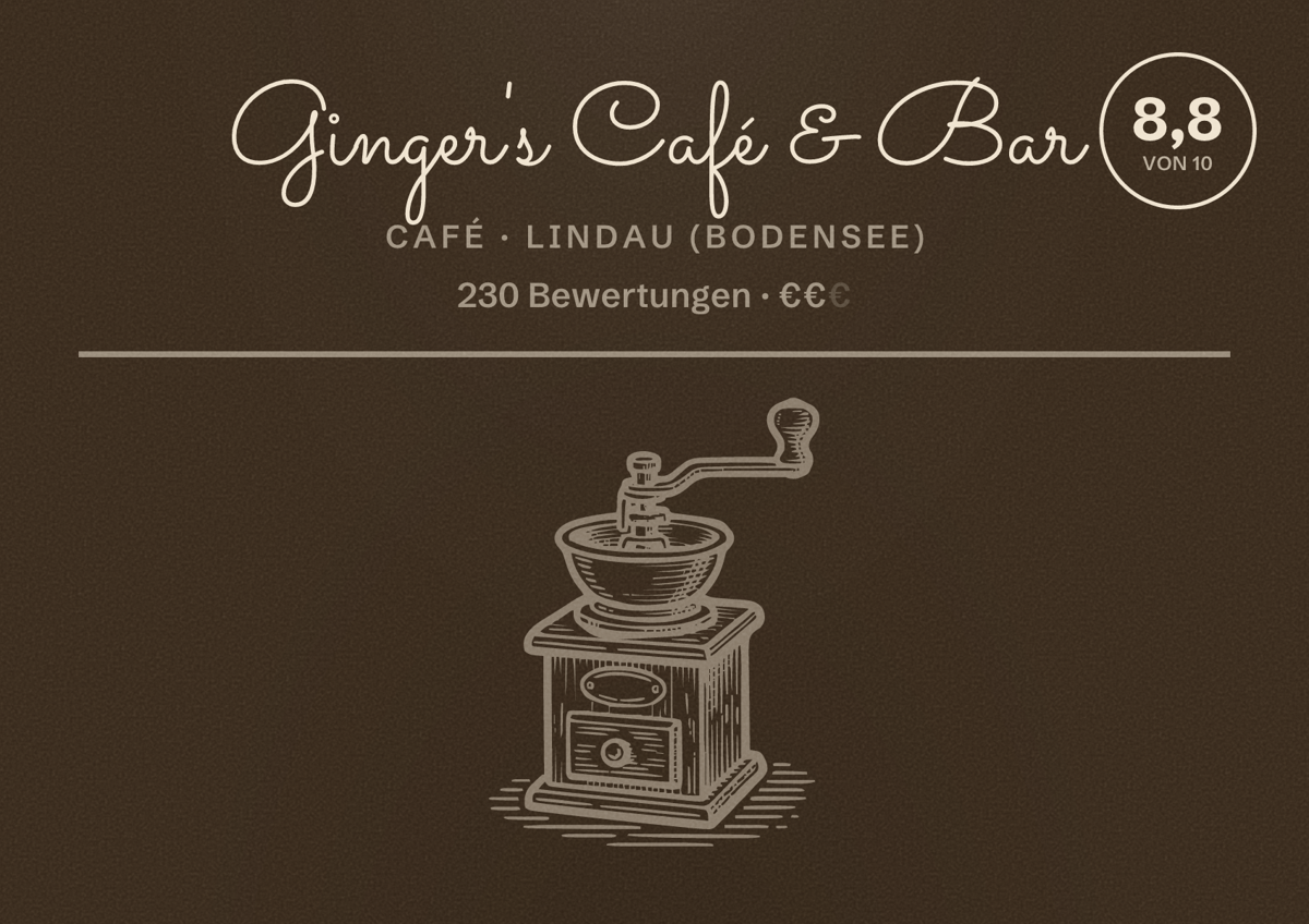 Illustriertes Poster von Ginger's Café & Bar, Café in Lindau (Bodensee): Bewertung 8,8 von 10 aus 230 Bewertungen, Preisniveau €€