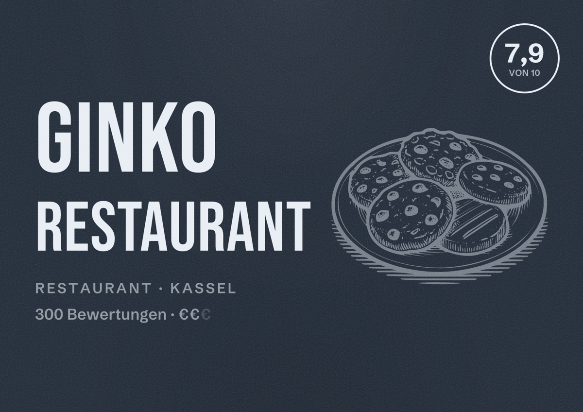 Illustriertes Poster von Ginko Restaurant, Restaurant in Kassel: Bewertung 7,9 von 10 aus 300 Bewertungen, Preisniveau €€