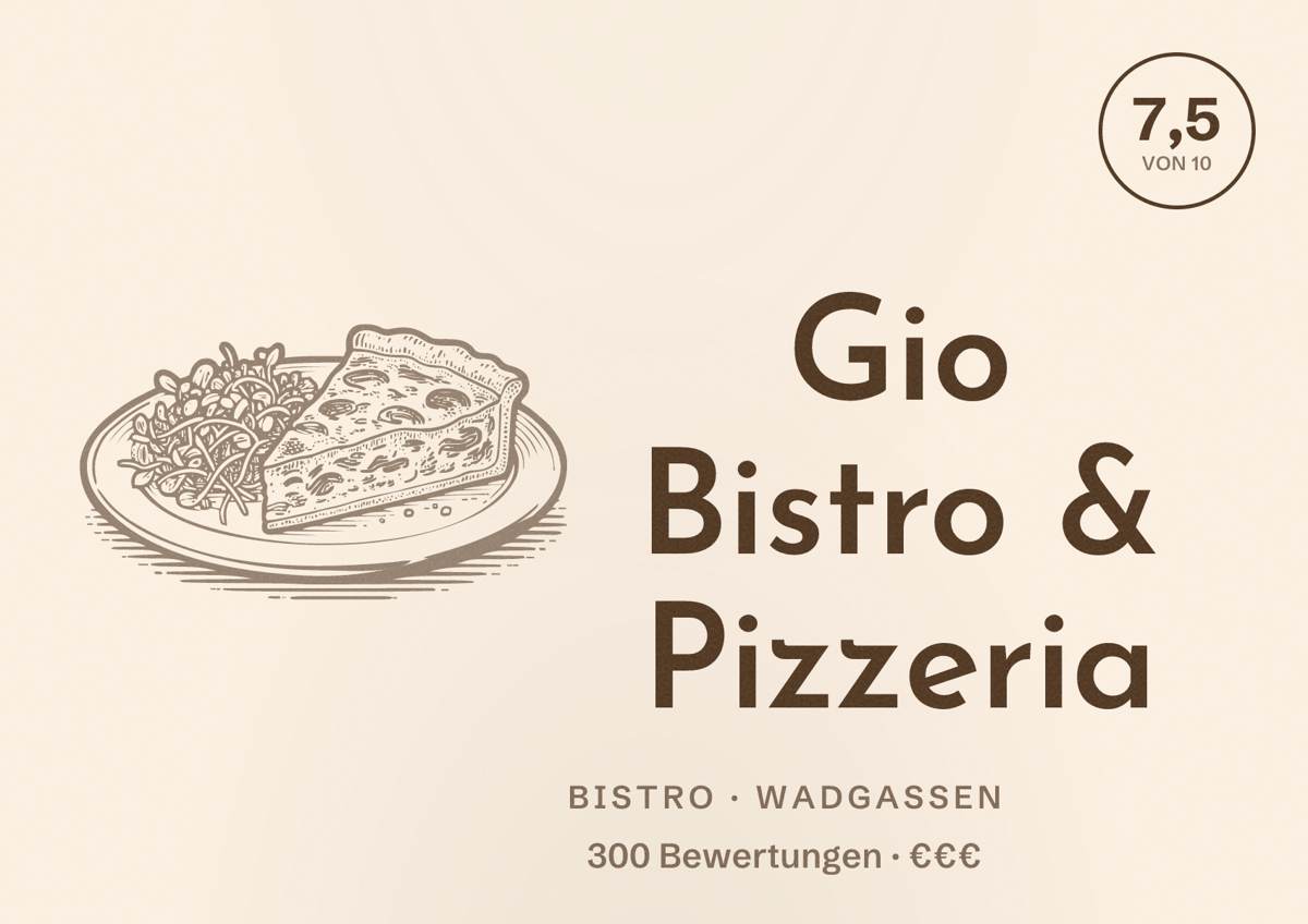 Illustriertes Poster von Gio Bistro & Pizzeria, Bistro in Wadgassen: Bewertung 7,5 von 10 aus 300 Bewertungen, Preisniveau €€€