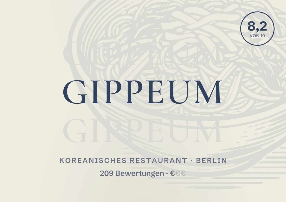 Illustriertes Poster von Gippeum, Koreanisches Restaurant in Berlin: Bewertung 8,2 von 10 aus 209 Bewertungen, Preisniveau €