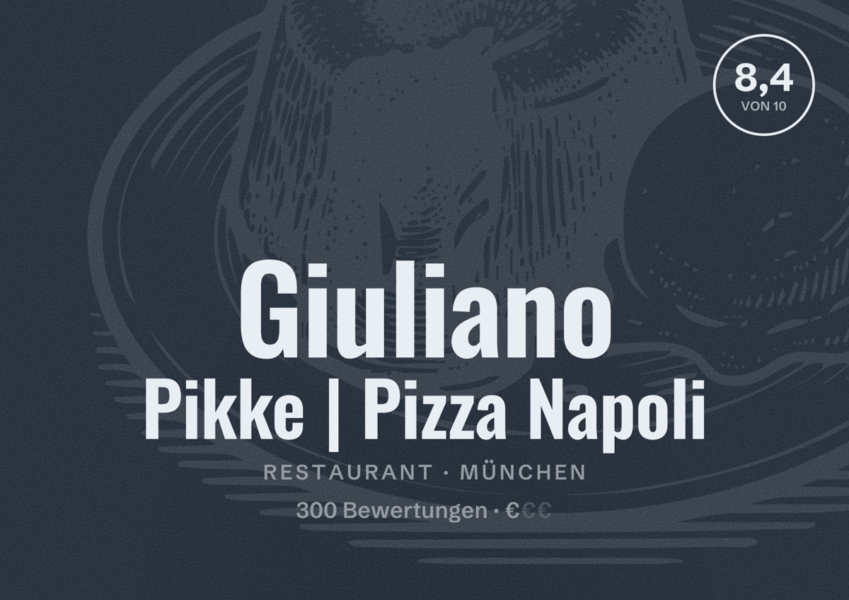 Illustriertes Poster von Giuliano Pikke | Pizza Napoli, Restaurant in München: Bewertung 8,4 von 10 aus 300 Bewertungen, Preisniveau €