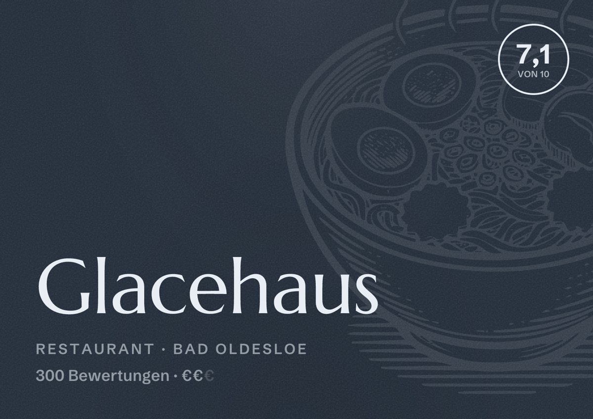 Illustriertes Poster von Glacehaus, Restaurant in Bad Oldesloe: Bewertung 7,1 von 10 aus 300 Bewertungen, Preisniveau €€