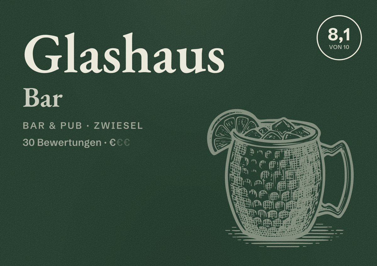 Illustriertes Poster von Glashaus Bar, Bar & Pub in Zwiesel: Bewertung 8,1 von 10 aus 30 Bewertungen, Preisniveau €