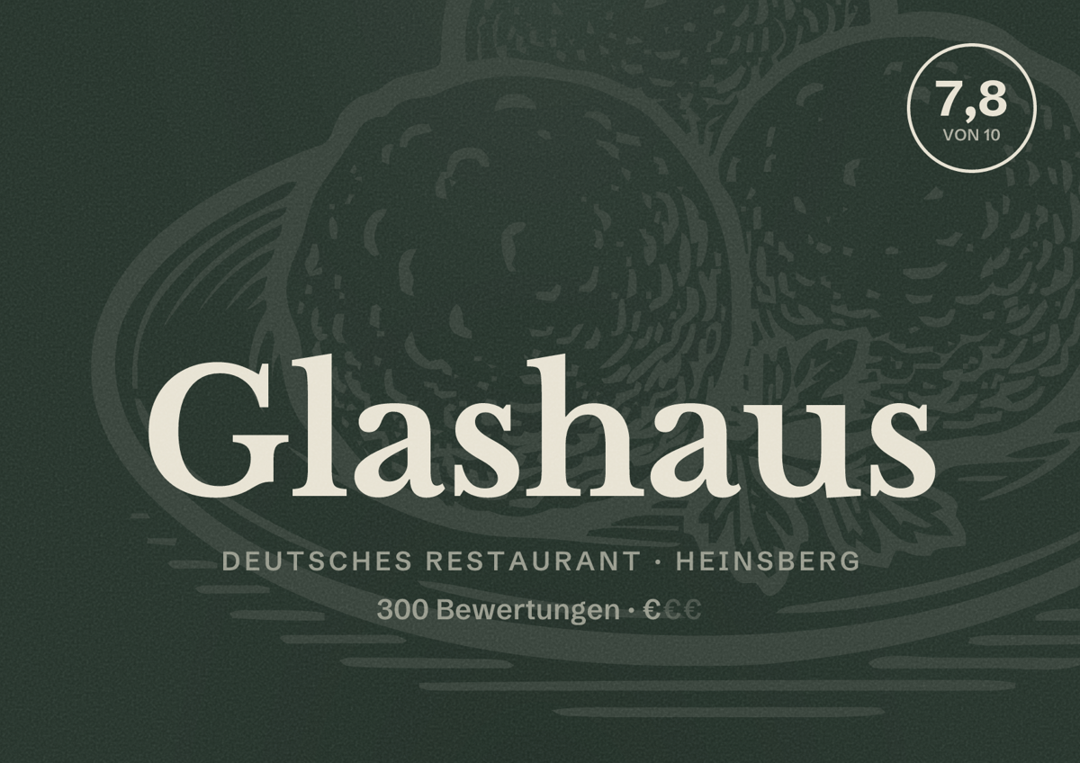 Illustriertes Poster von Glashaus, Deutsches Restaurant in Heinsberg: Bewertung 7,8 von 10 aus 300 Bewertungen, Preisniveau €