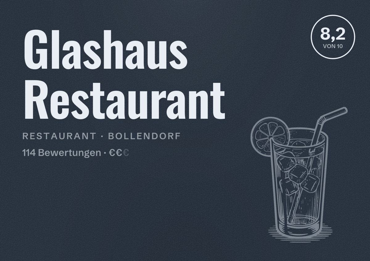 Illustriertes Poster von Glashaus Restaurant, Restaurant in Bollendorf: Bewertung 8,2 von 10 aus 114 Bewertungen, Preisniveau €€
