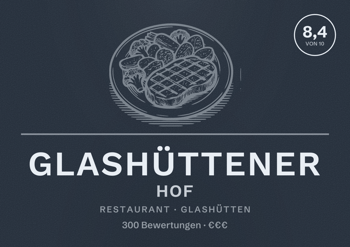 Illustriertes Poster von Glashüttener Hof, Restaurant in Glashütten: Bewertung 8,4 von 10 aus 300 Bewertungen, Preisniveau €€€