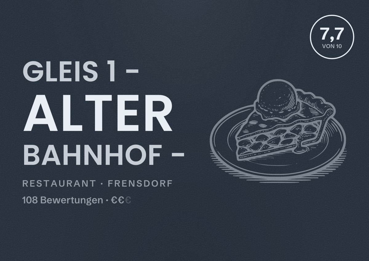 Illustriertes Poster von Gleis 1 - Alter Bahnhof -, Restaurant in Frensdorf: Bewertung 7,7 von 10 aus 108 Bewertungen, Preisniveau €€