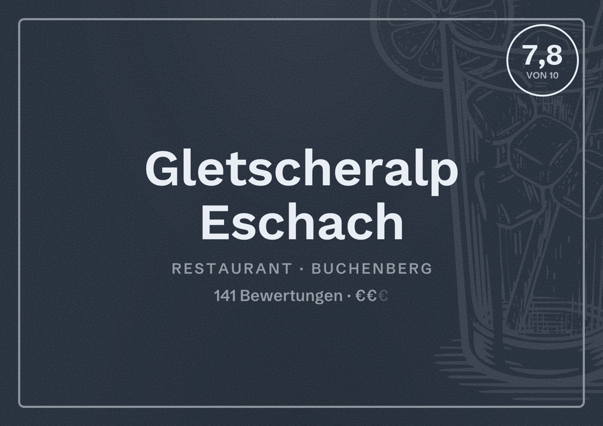Illustriertes Poster von Gletscheralp Eschach, Restaurant in Buchenberg: Bewertung 7,8 von 10 aus 141 Bewertungen, Preisniveau €€