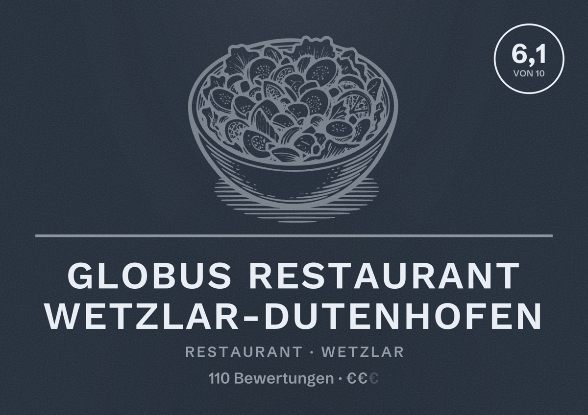 Illustriertes Poster von GLOBUS Restaurant Wetzlar-Dutenhofen, Restaurant in Wetzlar: Bewertung 6,1 von 10 aus 110 Bewertungen, Preisniveau €€