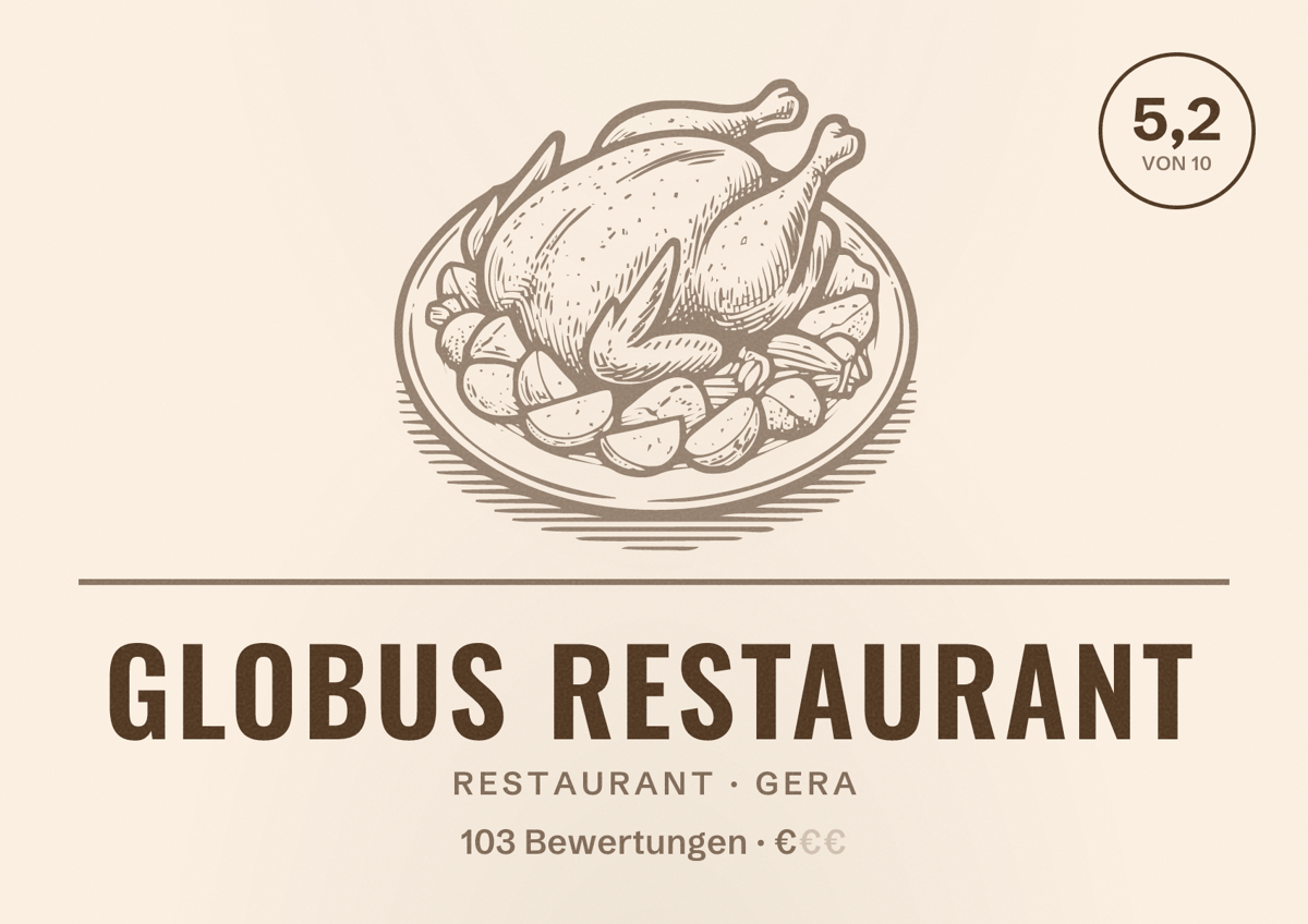 Illustriertes Poster von GLOBUS Restaurant, Restaurant in Gera: Bewertung 5,2 von 10 aus 103 Bewertungen, Preisniveau €