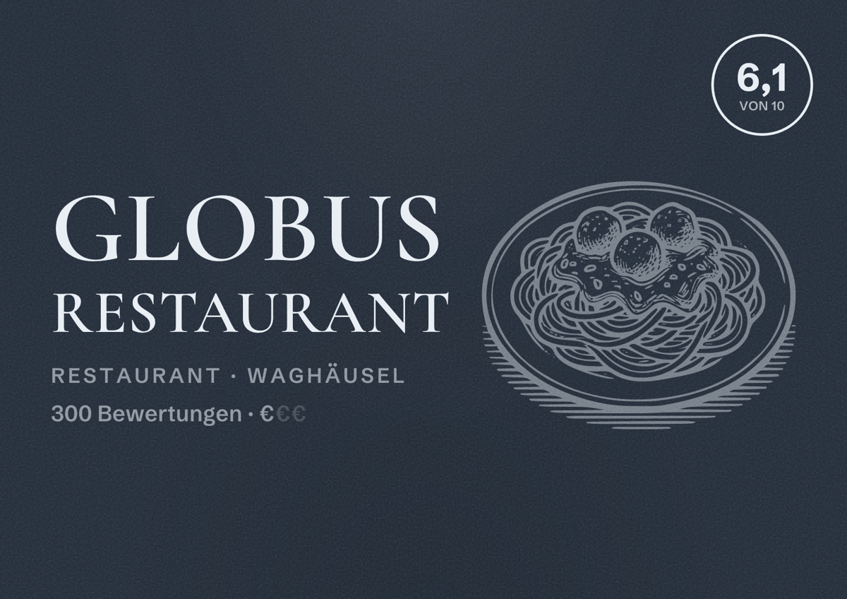 Illustriertes Poster von GLOBUS Restaurant, Restaurant in Waghäusel: Bewertung 6,1 von 10 aus 300 Bewertungen, Preisniveau €