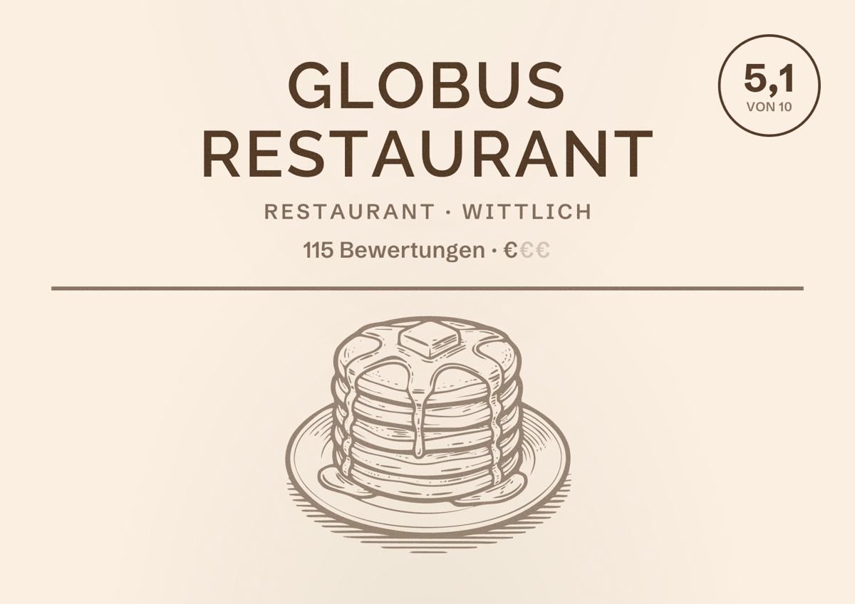 Illustriertes Poster von GLOBUS Restaurant, Restaurant in Wittlich: Bewertung 5,1 von 10 aus 115 Bewertungen, Preisniveau €