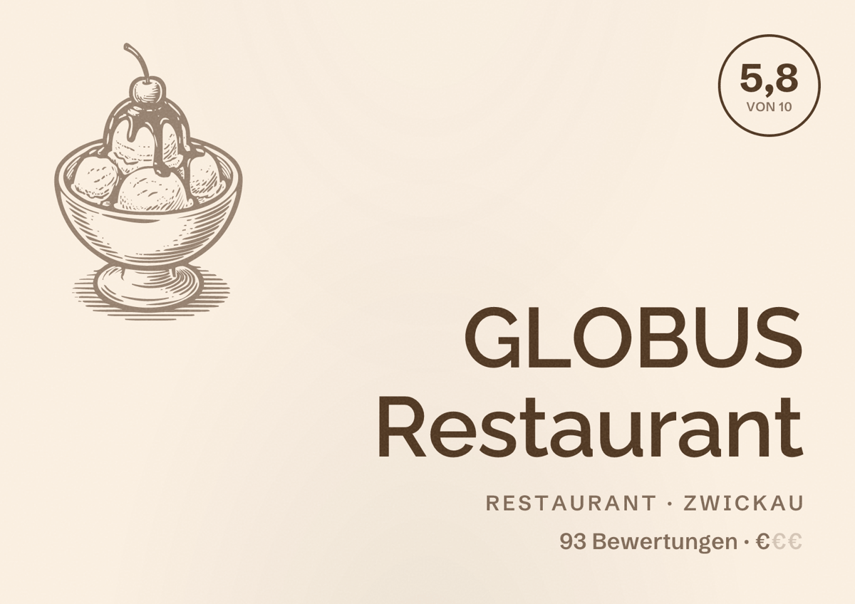 Illustriertes Poster von GLOBUS Restaurant, Restaurant in Zwickau: Bewertung 5,8 von 10 aus 93 Bewertungen, Preisniveau €