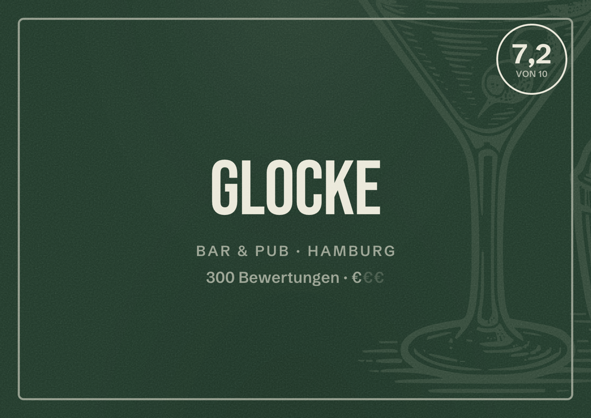 Illustriertes Poster von Glocke, Bar & Pub in Hamburg: Bewertung 7,2 von 10 aus 300 Bewertungen, Preisniveau €