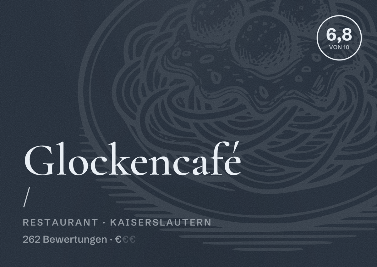 Illustriertes Poster von Glockencafé /, Restaurant in Kaiserslautern: Bewertung 6,8 von 10 aus 262 Bewertungen, Preisniveau €