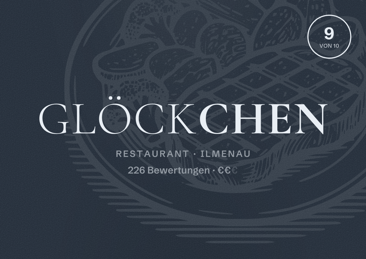 Illustriertes Poster von Glöckchen, Restaurant in Ilmenau: Bewertung 9 von 10 aus 226 Bewertungen, Preisniveau €€