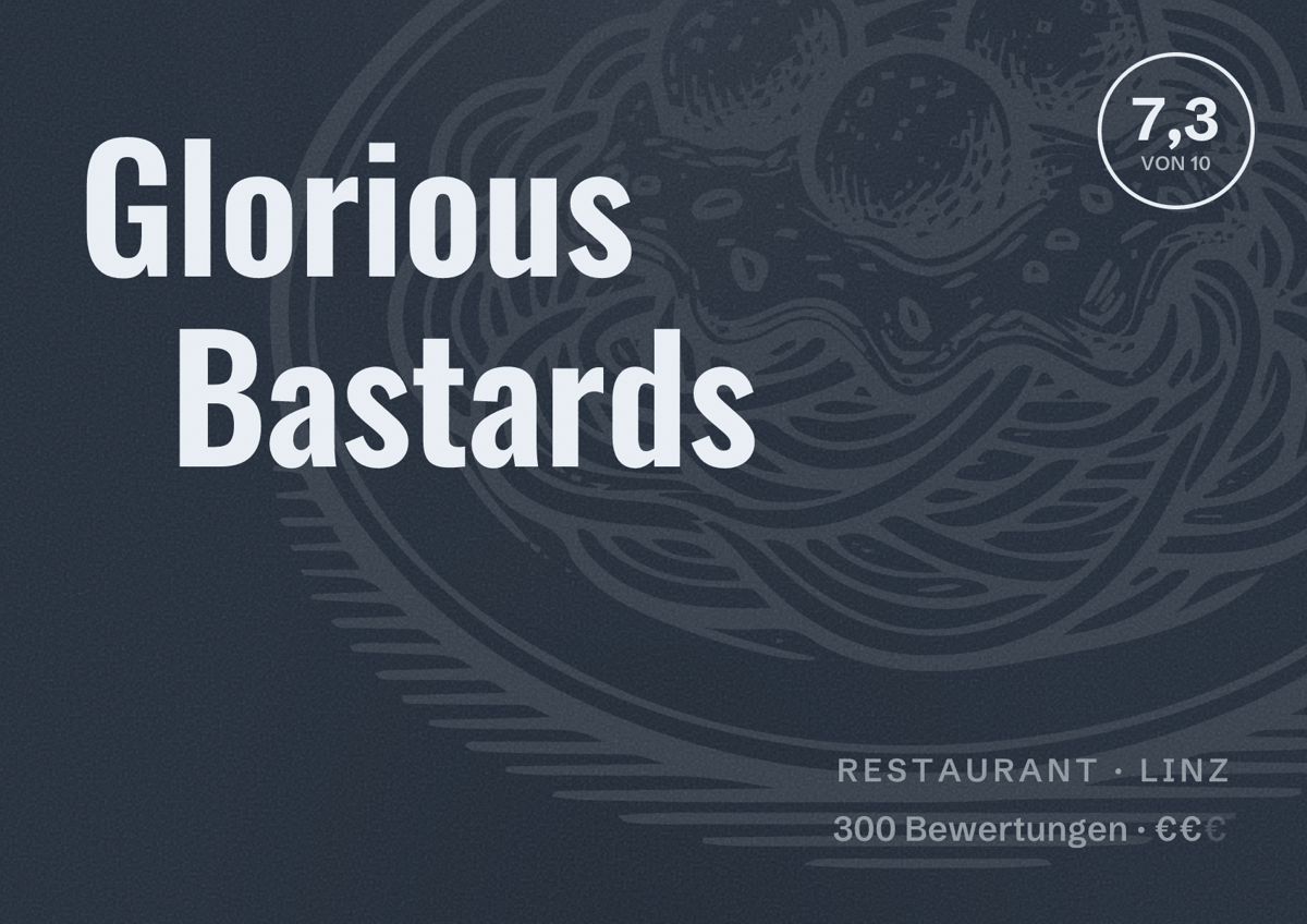 Illustriertes Poster von Glorious Bastards, Restaurant in Linz: Bewertung 7,3 von 10 aus 300 Bewertungen, Preisniveau €€