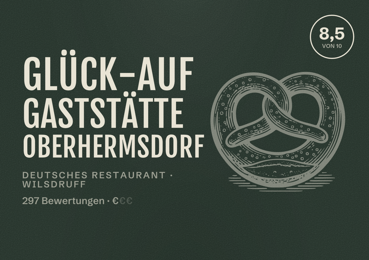 Illustriertes Poster von Glück-Auf Gaststätte Oberhermsdorf, Deutsches Restaurant in Wilsdruff: Bewertung 8,5 von 10 aus 297 Bewertungen, Preisniveau €