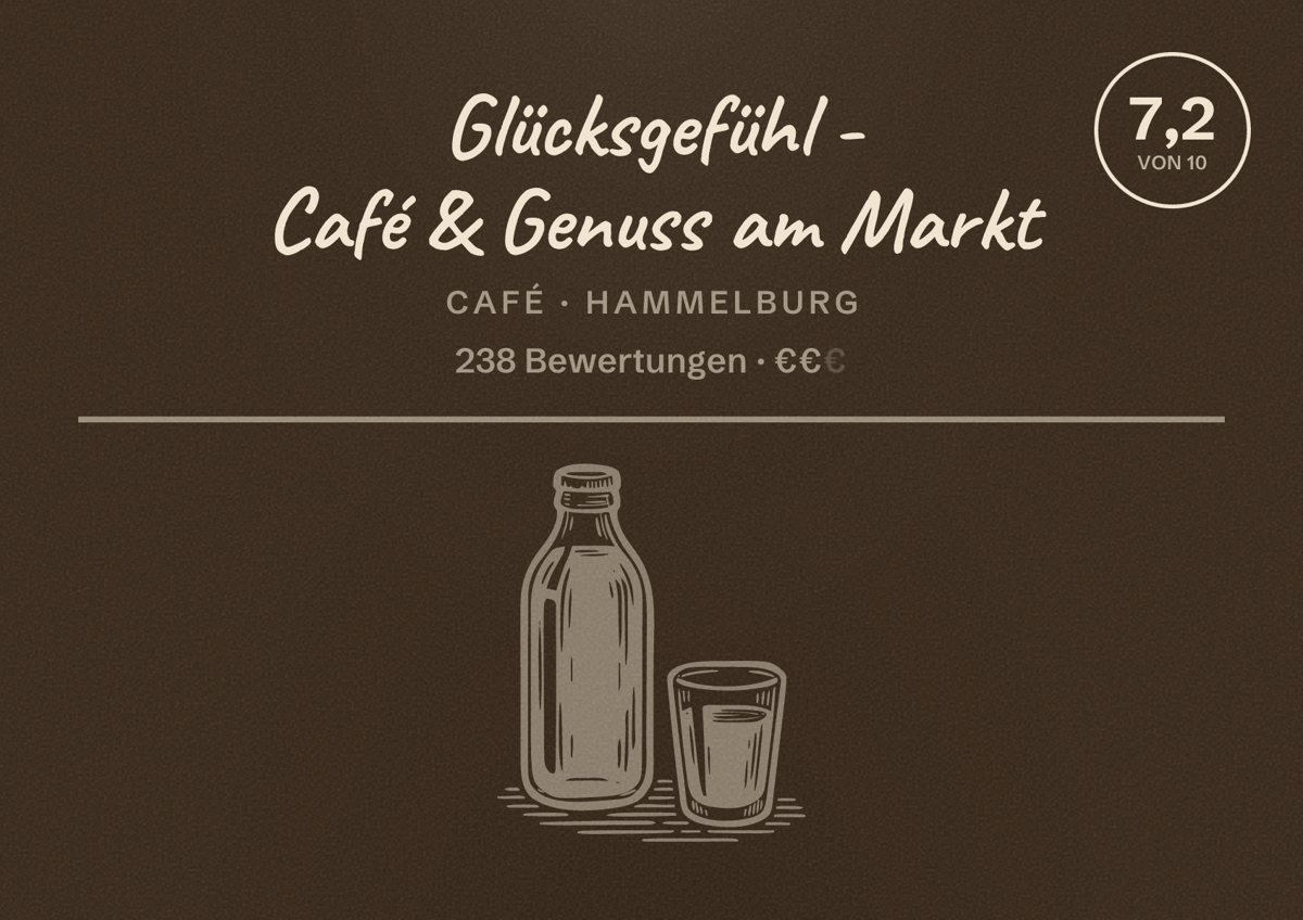 Illustriertes Poster von Glücksgefühl - Café & Genuss am Markt, Café in Hammelburg: Bewertung 7,2 von 10 aus 238 Bewertungen, Preisniveau €€
