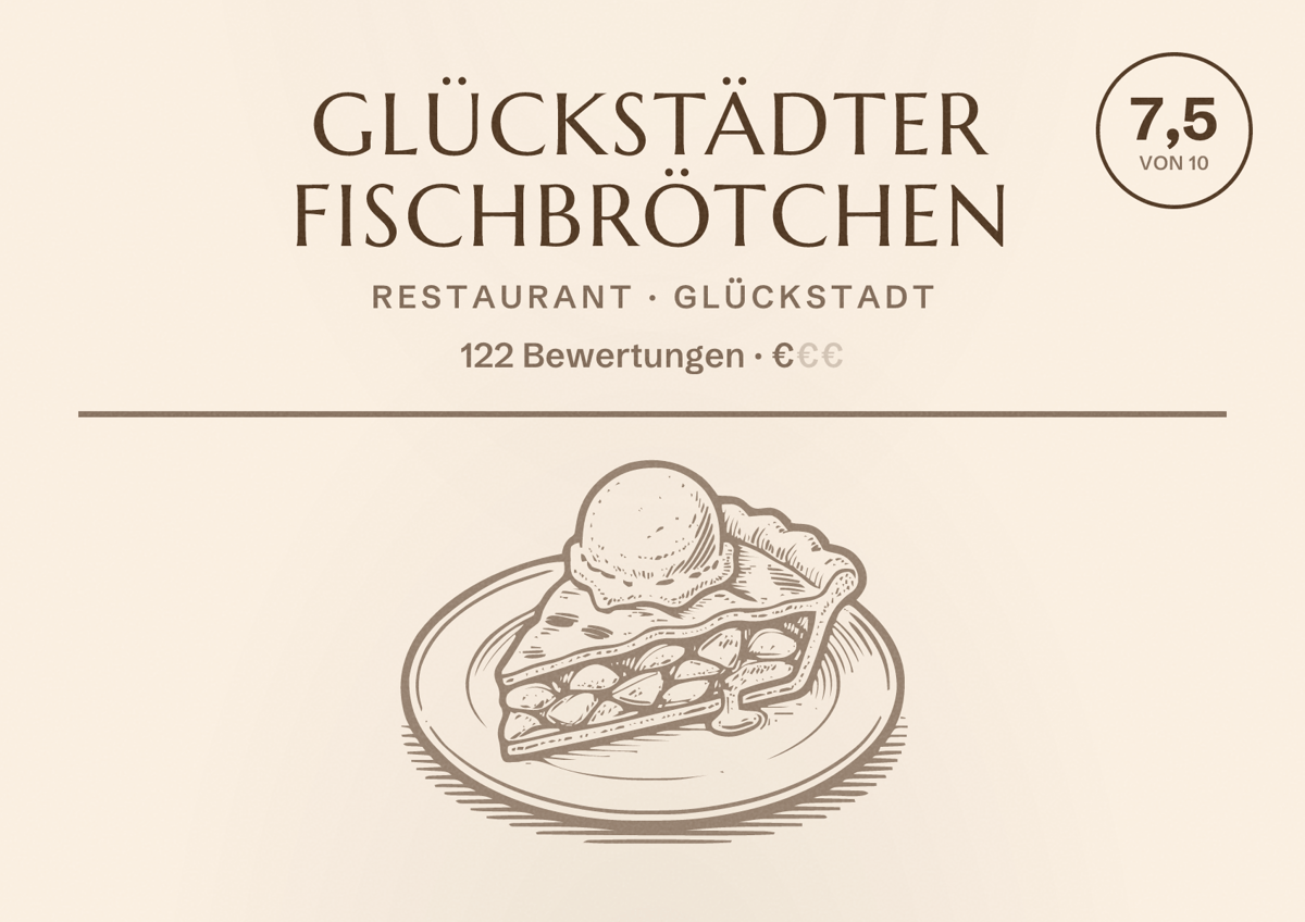 Illustriertes Poster von Glückstädter Fischbrötchen, Restaurant in Glückstadt: Bewertung 7,5 von 10 aus 122 Bewertungen, Preisniveau €