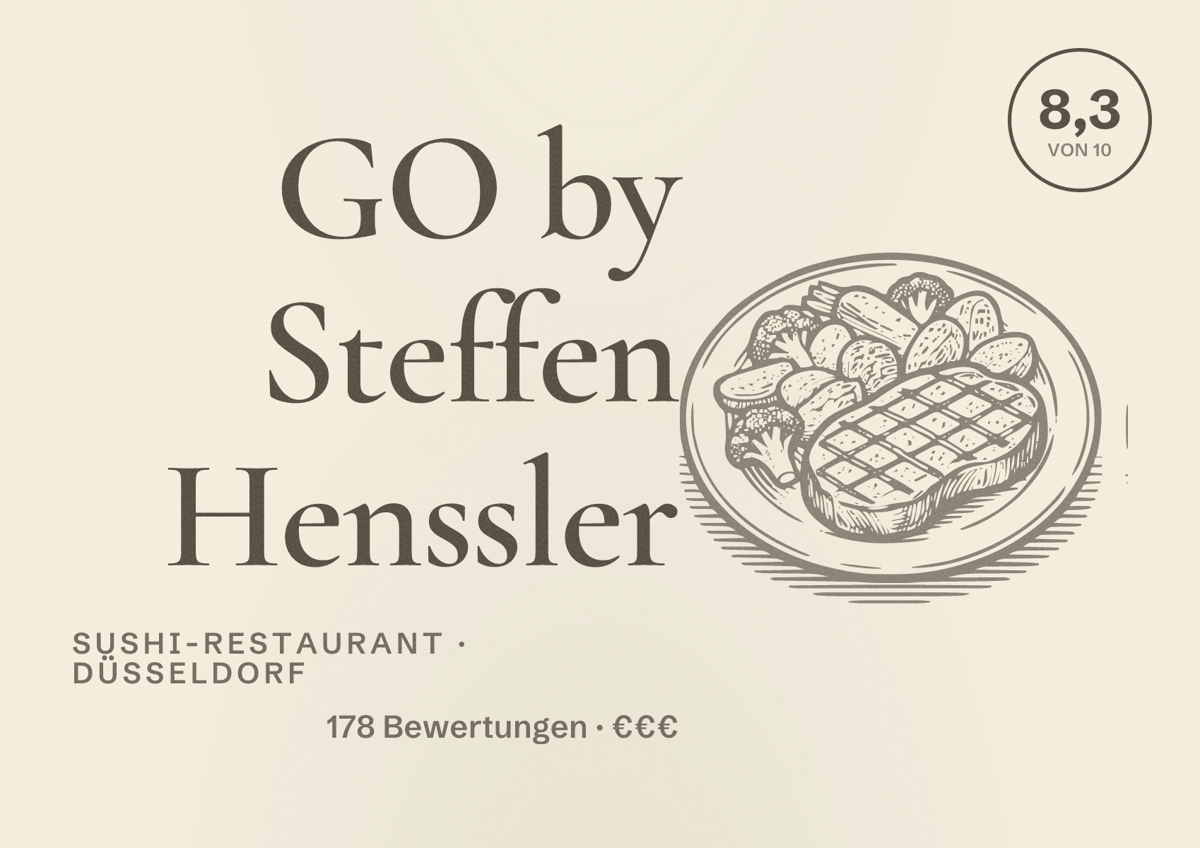 Illustriertes Poster von GO by Steffen Henssler, Sushi-Restaurant in Düsseldorf: Bewertung 8,3 von 10 aus 178 Bewertungen, Preisniveau €€€