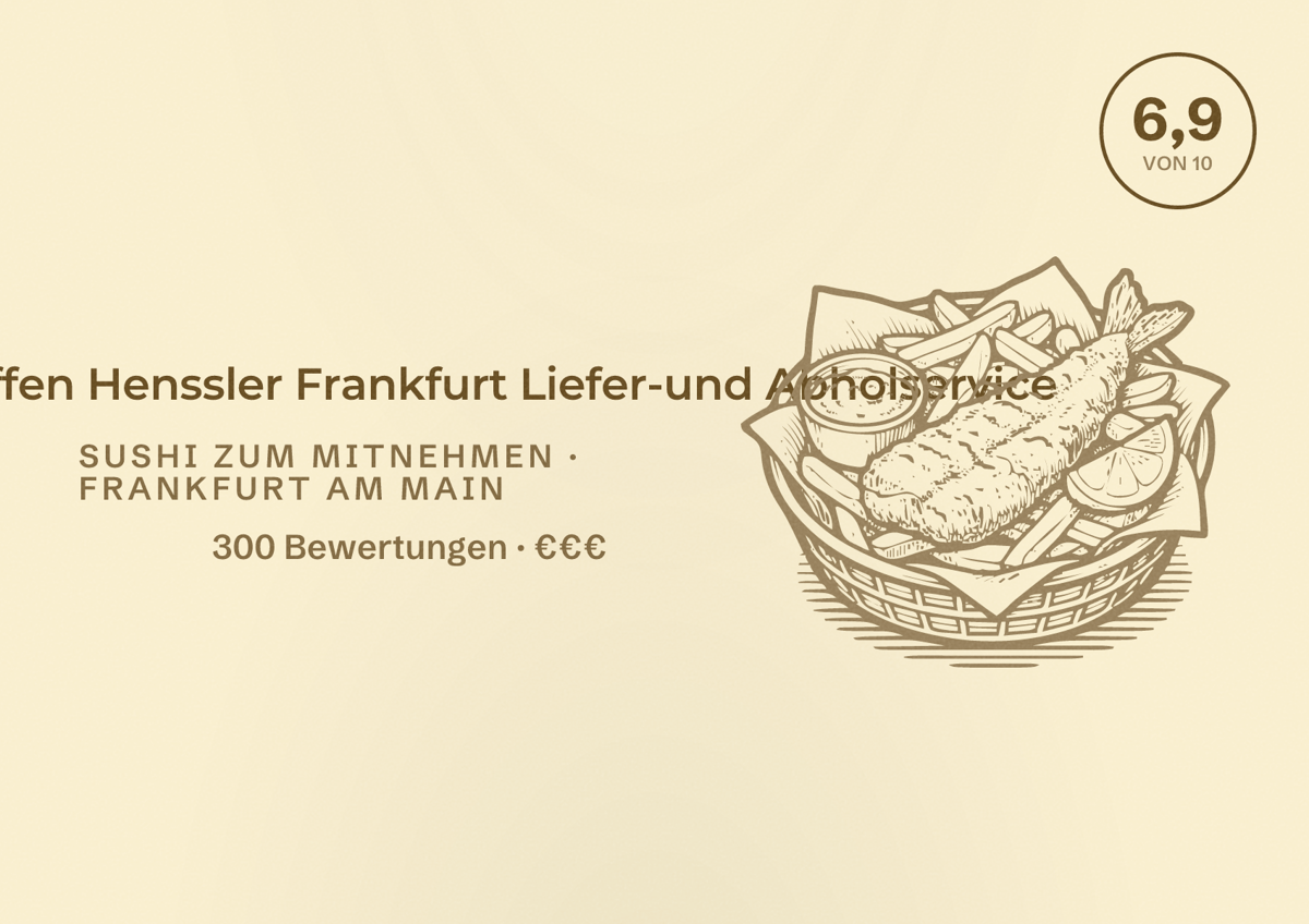 Illustriertes Poster von GO by Steffen Henssler Frankfurt Liefer-und Abholservice, Sushi zum Mitnehmen in Frankfurt am Main: Bewertung 6,9 von 10 aus 300 Bewertungen, Preisniveau €€€