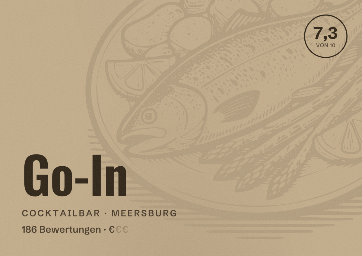 Illustriertes Poster von Go-In, Cocktailbar in Meersburg: Bewertung 7,3 von 10 aus 186 Bewertungen, Preisniveau €