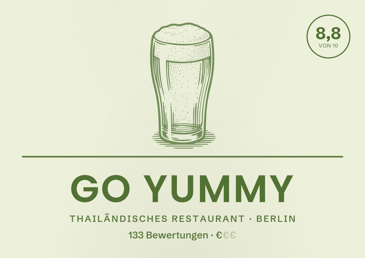 Illustriertes Poster von Go Yummy, Thailändisches Restaurant in Berlin: Bewertung 8,8 von 10 aus 133 Bewertungen, Preisniveau €