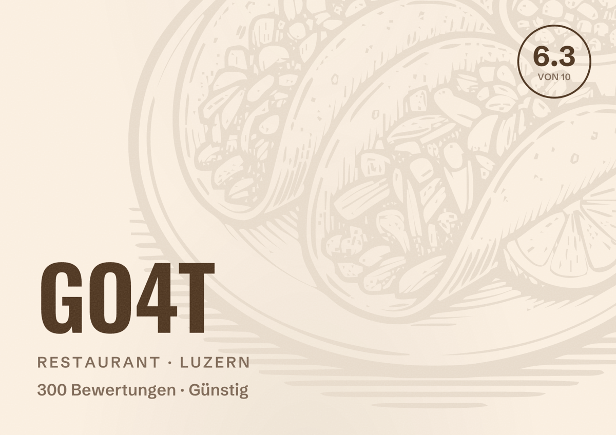 Illustriertes Poster von GO4T, Restaurant in Luzern: Bewertung 6.3 von 10 aus 300 Bewertungen, Preisniveau Günstig