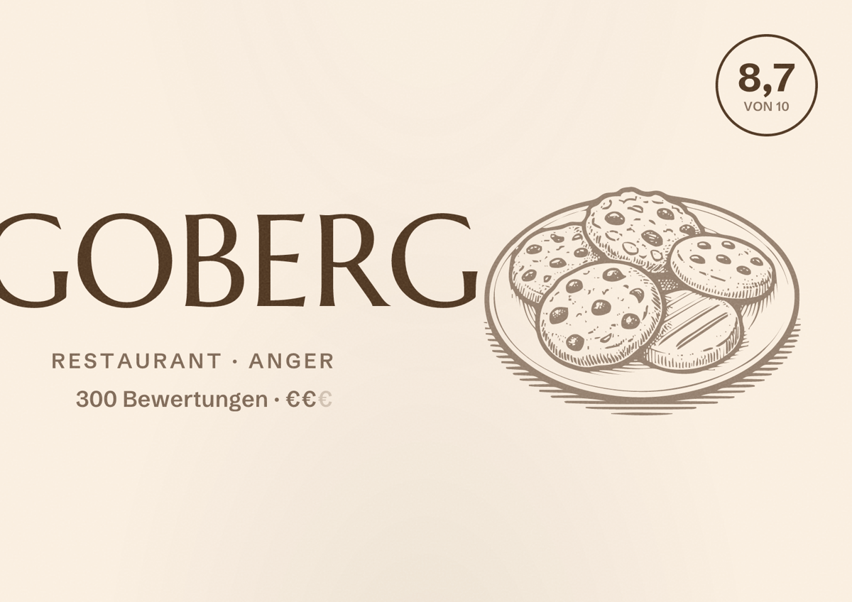 Illustriertes Poster von GOBERG, Restaurant in Anger: Bewertung 8,7 von 10 aus 300 Bewertungen, Preisniveau €€
