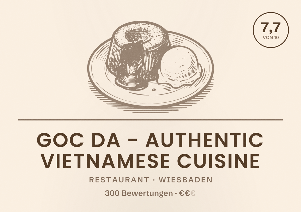 Illustriertes Poster von Goc Da - Authentic Vietnamese Cuisine, Restaurant in Wiesbaden: Bewertung 7,7 von 10 aus 300 Bewertungen, Preisniveau €€